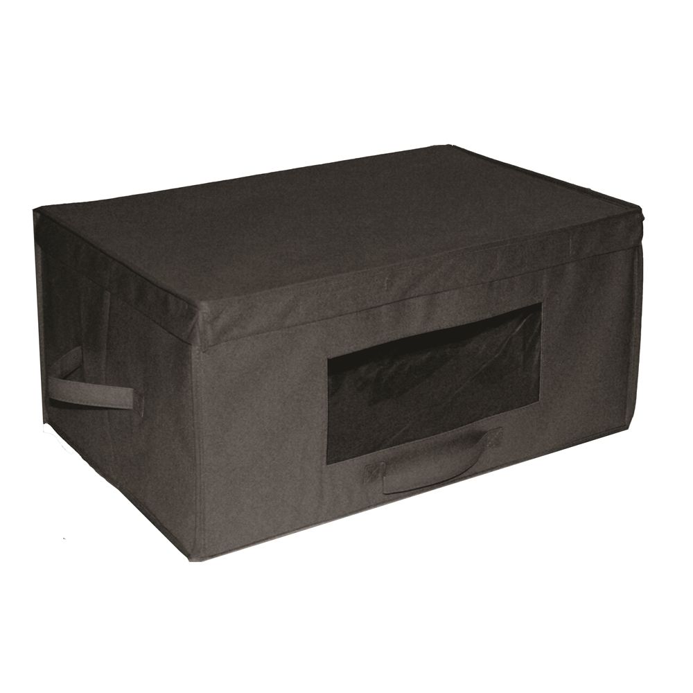Blanket Box, Front & Side Carry Handles, Clear PVC Window, Black Fabric
